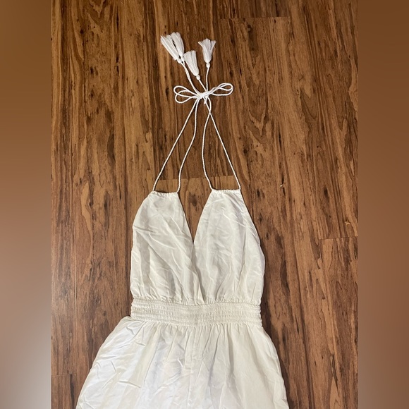 NWT Fashion Nova Eyelet Bell Bottom Festival Babe Halter Jumpsuit White Boho - Picture 3 of 11